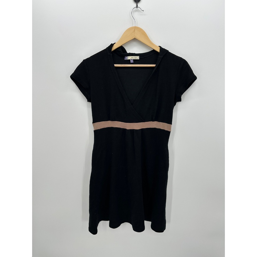 Ibex Womens Black Merino Wool Cotton Hooded Empire Waist Dress Sz M Sustainable